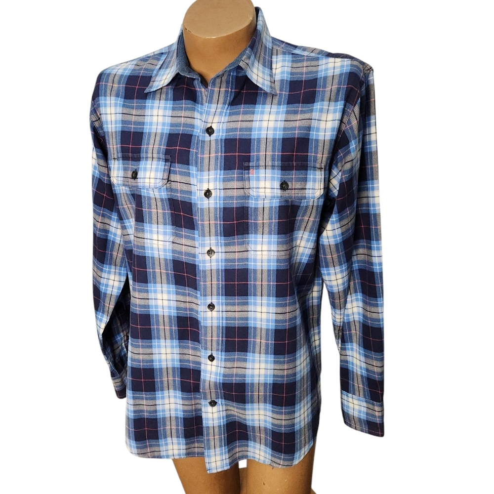 IZOD Blues‎ and White Plaid Long Sleeve SUPER SOFT Size Large